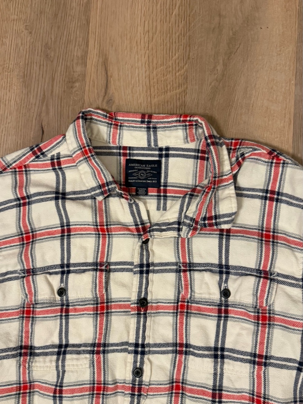 American Eagle Plaid Flannel Button Front Shirt Men’s XL Red Blue White